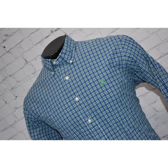 Polo Ralph Lauren Dress Shirt Mens Size Large Blue Green Plaids - Picture 1 of 6